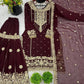 Embroidered Faux Georgette Palazzo Suit Set