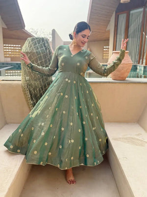 Emerald Grace Embroidered Anarkali Suit Set for Festive and Wedding Wear