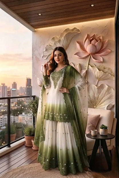 Dual-Tone Ombre Palazzo Suit Set