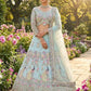 Teal Peacock Embroidered Butterfly Net Lehenga Set for Weddings and Grand Festive Occasions