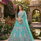 Teal Peacock Embroidered Butterfly Net Lehenga Set for Weddings and Grand Festive Occasions