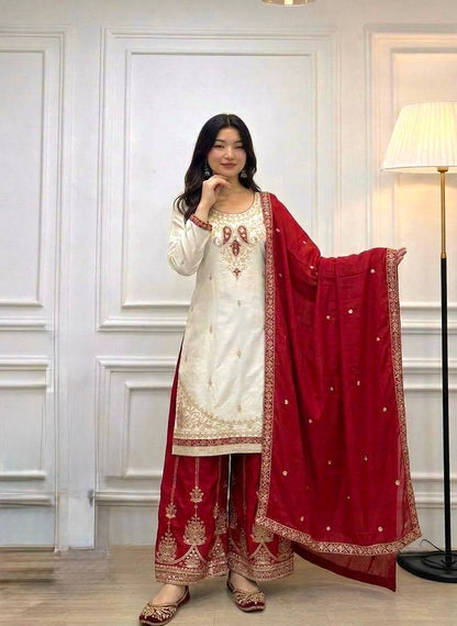 Ivory Contrast Mirror Sharara Set