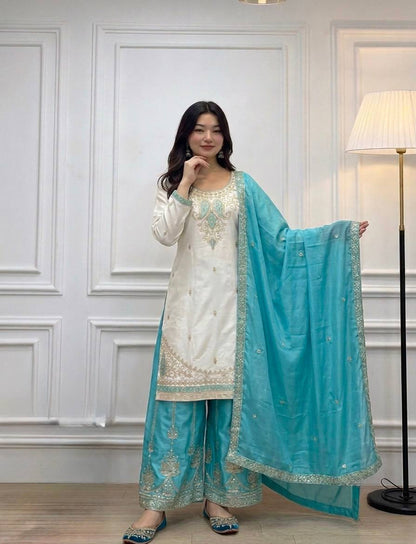 Ivory Contrast Mirror Sharara Set