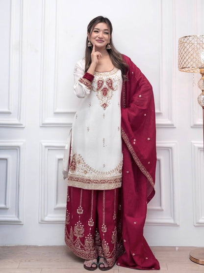 Ivory Contrast Mirror Sharara Set
