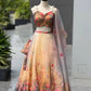 Organza Digital Print Lehenga Set with Blouse, Dupatta, and Batwa Bag