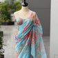 Blush Floral Organza Saree with Sequins