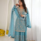 Sky Blue Beaded Sharara Set