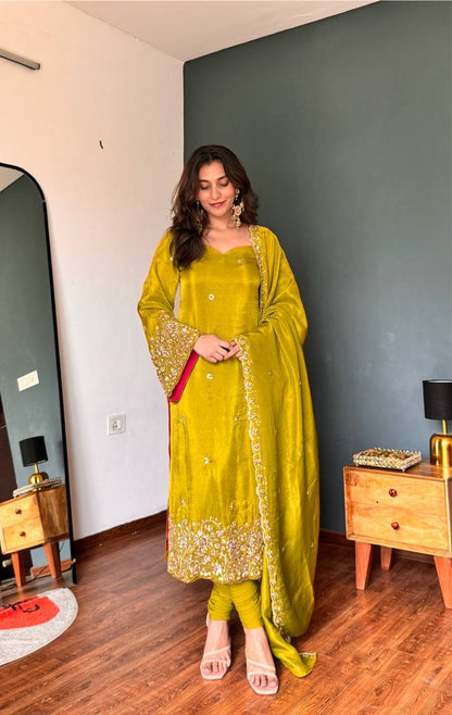 Mehendi Green Bead Embroidered Kurti