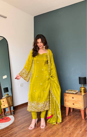 Mehendi Green Bead Embroidered Kurti