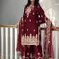 Maroon Satin Sequin Embroidered Suit