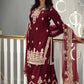 Maroon Satin Sequin Embroidered Suit