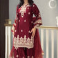 Maroon Satin Sequin Embroidered Suit