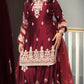 Maroon Satin Sequin Embroidered Suit