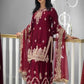 Maroon Satin Sequin Embroidered Suit