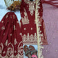 Maroon Satin Sequin Embroidered Suit