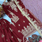 Maroon Satin Sequin Embroidered Suit