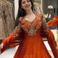 Rust Cutdana Embroidered Gown