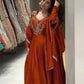 Rust Cutdana Embroidered Gown