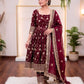 Premium Fandy Silk Embroidered Gown Style Suit Set for Festive and Wedding Wear