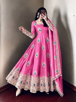 Ivory Peacock Feather Anarkali Gown