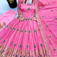 Ivory Peacock Feather Anarkali Gown