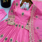 Ivory Peacock Feather Anarkali Gown