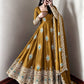 Ivory Peacock Feather Anarkali Gown