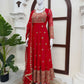 Red Sequin Thread Anarkali Set