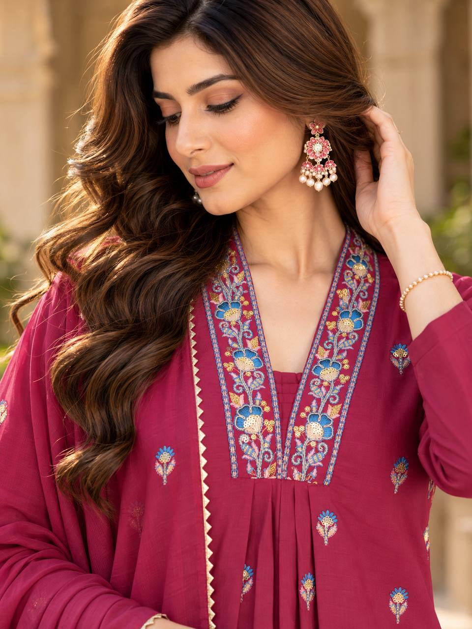 Magenta Floral Booti Palazzo Suit