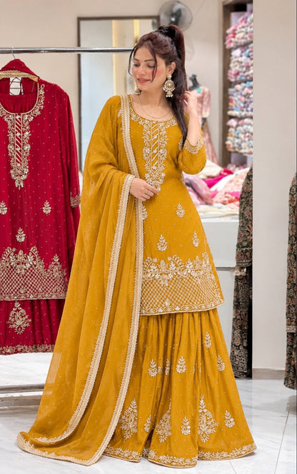 Mustard Gota Sequin Sharara Set