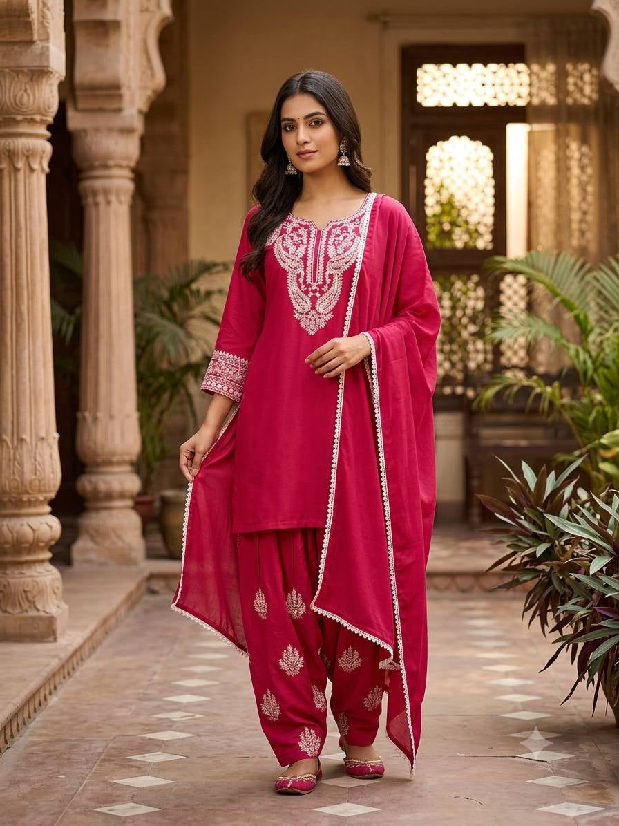 Fuchsia Paisley Embroidered Kurta Salwar