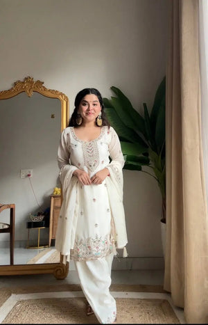 Chinon Beads and Sequence Embroidered Salwar Suit Set for Festive and Wedding Wear