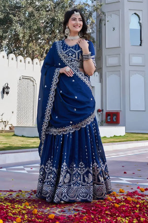 Embroidered Pure Vichitra Lehenga Choli with Dupatta