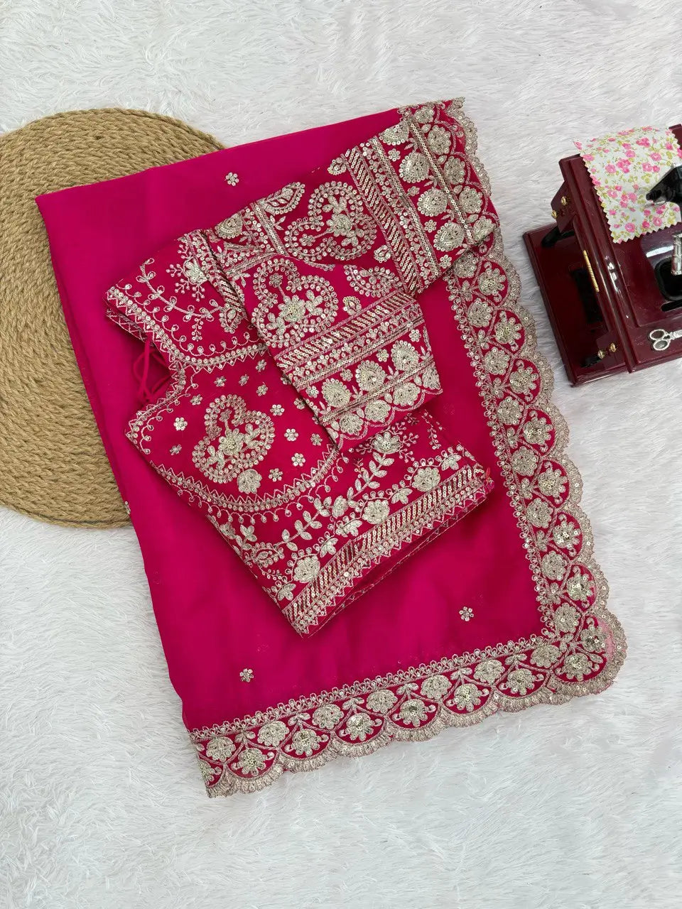 Designer Tibby Silk Saree with Sequin and Thread Work