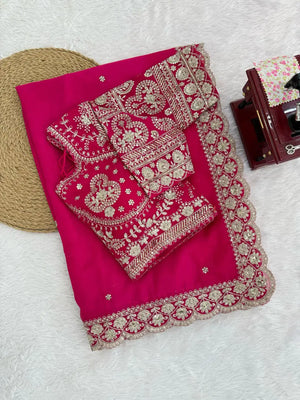 Designer Tibby Silk Saree with Sequin and Thread Work