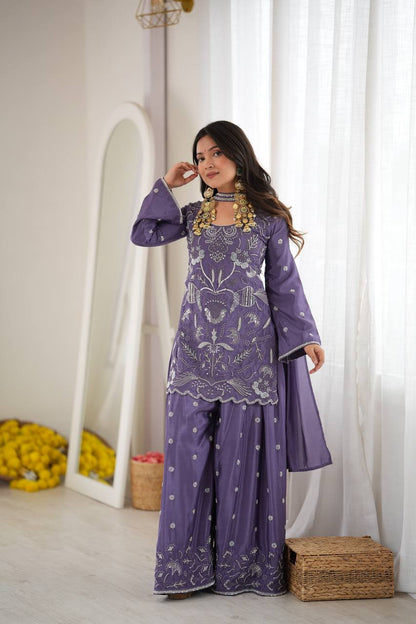 Sky Blue Beaded Sharara Set
