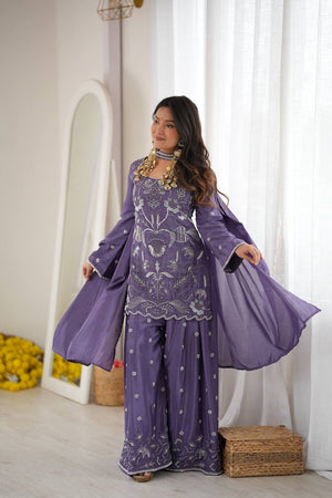 Sky Blue Beaded Sharara Set