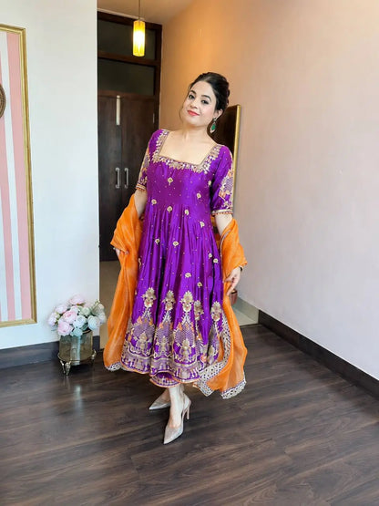 Purple Zari Embroidered Anarkali