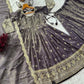 Navy Blue Cosmo Embroidered Anarkali Set with Dupatta and Lehenga