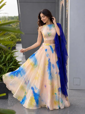 Watercolor Print Organza Lehenga Set
