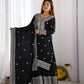 Designer Chinnon Silk Sharara Suit with Embroidery and Dupatta