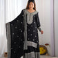 Designer Chinnon Silk Sharara Suit with Embroidery and Dupatta