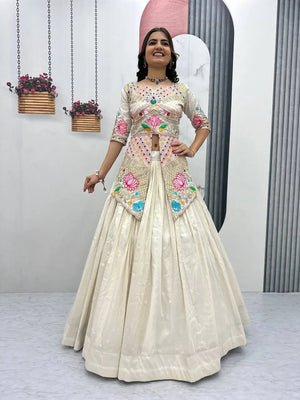 Ivory Simar Cosmos Embroidered Crop Top Lehenga Set with Sequins & Coding Work – Festive Party Wear
