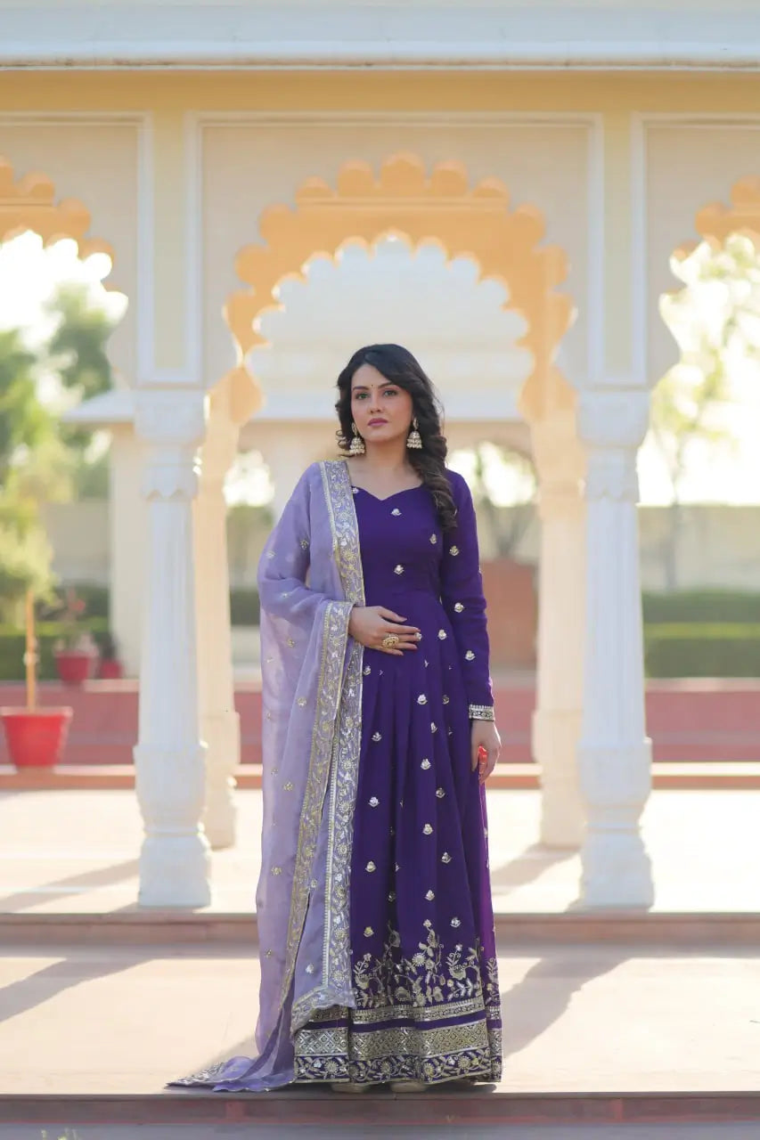 Embroidered Georgette Gown with Dupatta