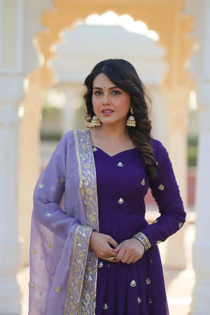 Embroidered Georgette Gown with Dupatta