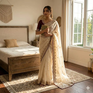 Elegant Handworked Space Silk Saree for Festive and Party Wear