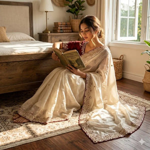 Elegant Handworked Space Silk Saree for Festive and Party Wear