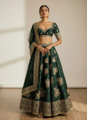 Zari Embroidered Crepe Lehenga Set with Dupatta