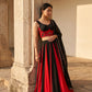 Red Cotton Kali Lehenga with Mirror Work