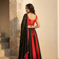 Red Cotton Kali Lehenga with Mirror Work
